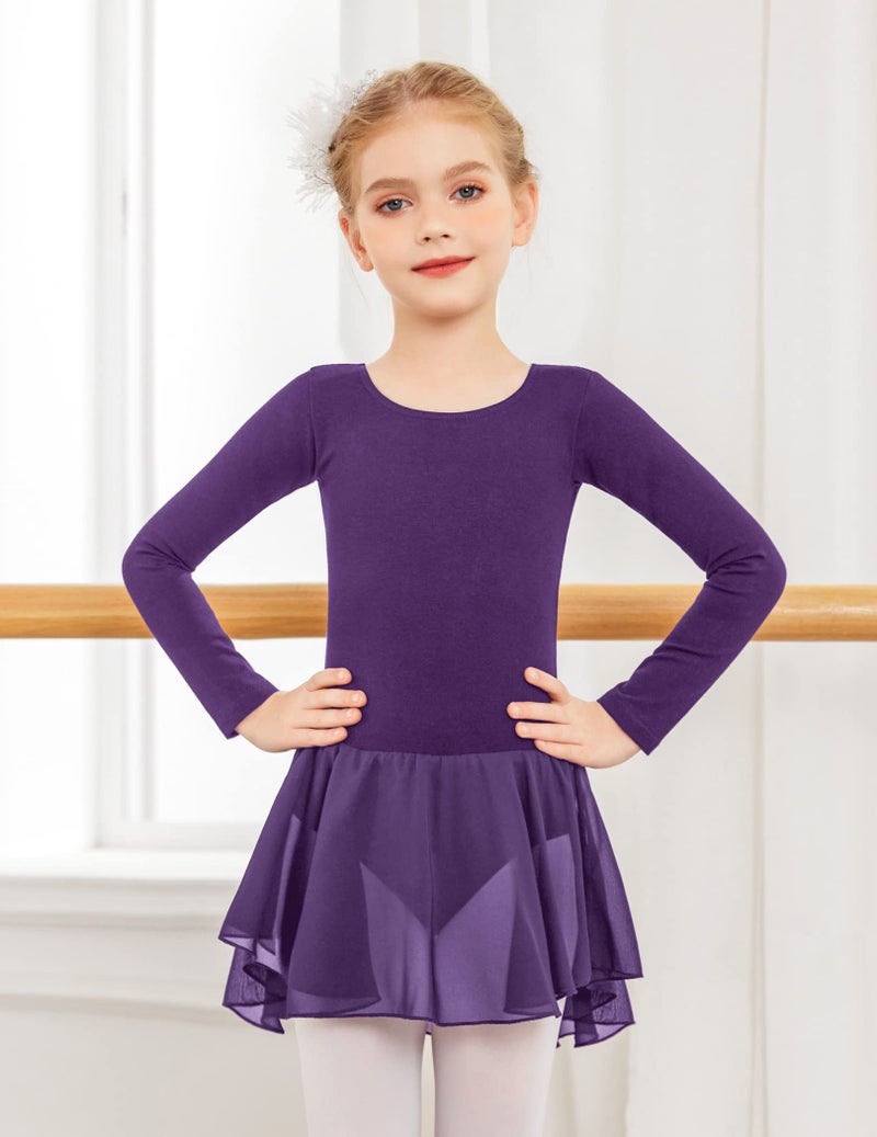 Arshiner Kids Girls Classic Long Sleeve Leotard Dance Ballet Dress Dark Purple - Image 5